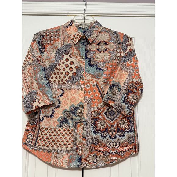Chico's Tops - Chico's Multi-Color Patchwork Print No-Iron Blouse, Size 0